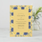 Invitation Mariage pétale indigo moutarde (Debout devant)