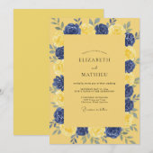 Invitation Mariage pétale indigo moutarde (Devant / Derrière)
