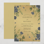 Invitation Mariage Pétale Indigo Ocre (Devant / Derrière)