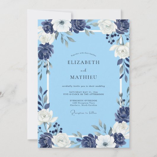 Invitation Mariage Pétale Indigo Pervenche (Devant)