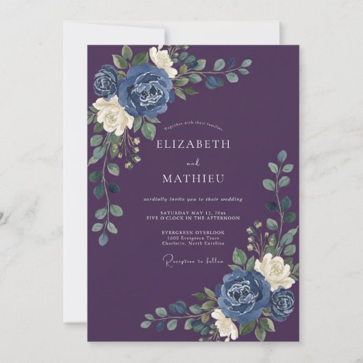 Invitation Mariage Pétale Indigo Prune (Devant)