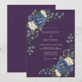 Invitation Mariage Pétale Indigo Prune (Devant / Derrière)