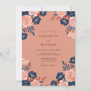 Invitation Mariage Pétale Indigo Saumon
