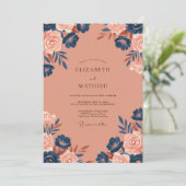 Invitation Mariage Pétale Indigo Saumon (Debout devant)