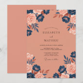 Invitation Mariage Pétale Indigo Saumon (Devant / Derrière)