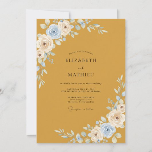 Invitation Mariage pétale ivoire moutarde (Devant)
