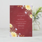 Invitation Mariage Pétale Jaune Bordeaux (Debout devant)
