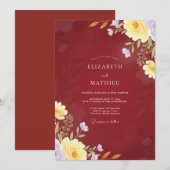 Invitation Mariage Pétale Jaune Bordeaux (Devant / Derrière)
