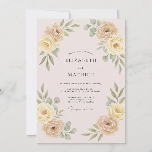 Invitation Mariage pétale jaune Champagne (Devant)