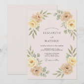 Invitation Mariage pétale jaune Champagne (Devant / Derrière)