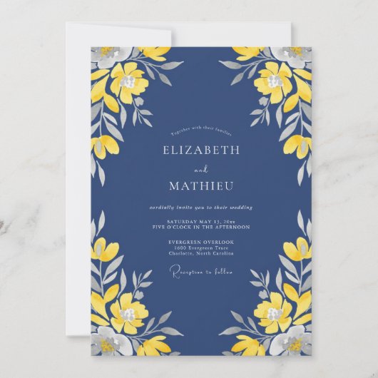 Invitation Mariage Pétale Jaune Indigo (Devant)