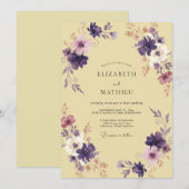 Invitation Mariage Pétale Jaune Pâle Prune (Devant / Derrière)