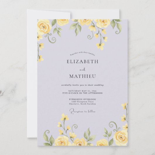 Invitation Mariage Pétale Jaune Pervenche (Devant)