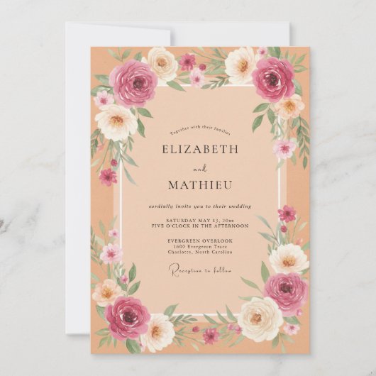 Invitation Mariage Pétale Mauve Abricot (Devant)