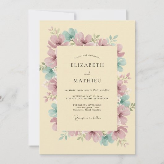 Invitation Mariage pétale mauve Champagne (Devant)