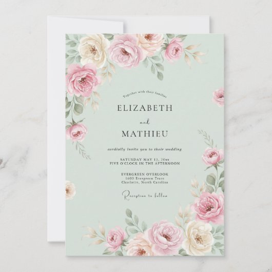 Invitation Mariage pétale mauve menthe (Devant)