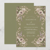 Invitation Mariage Pétale Mauve Olive (Devant / Derrière)