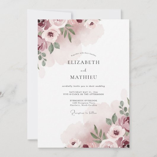 Invitation Mariage Pétale Mauve Rosé (Devant)