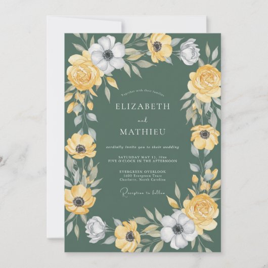 Invitation Mariage Pétale Olive Moutarde (Devant)
