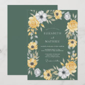 Invitation Mariage Pétale Olive Moutarde (Devant / Derrière)
