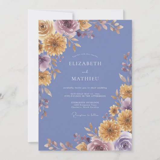 Invitation Mariage Pétale Or Pervenche (Devant)