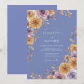 Invitation Mariage Pétale Or Pervenche (Devant / Derrière)