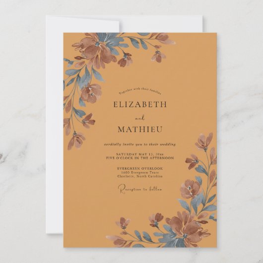 Invitation Mariage Petale Peinte en Ocre (Devant)