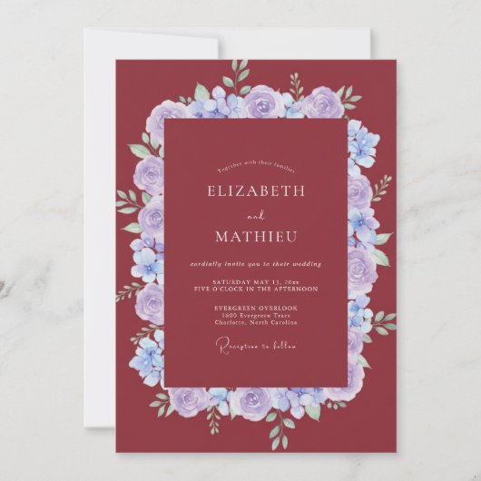 Invitation Mariage Pétale Pervenche Bordeaux (Devant)