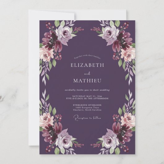 Invitation Mariage Pétale Pourpre Prune (Devant)