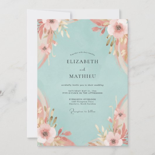 Invitation Mariage pétale rose aqua (Devant)