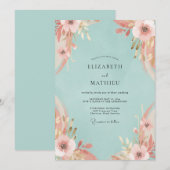 Invitation Mariage pétale rose aqua (Devant / Derrière)