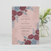 Invitation Mariage pétale rose blush vin (Debout devant)