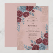 Invitation Mariage pétale rose blush vin (Devant / Derrière)