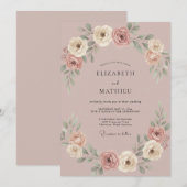 Invitation Mariage pétale rose Champagne (Devant / Derrière)