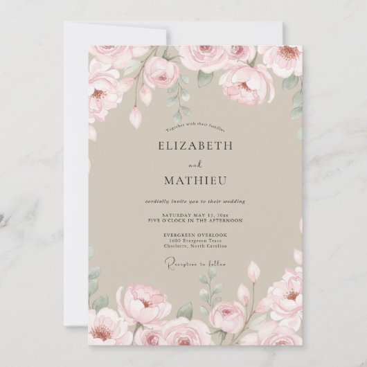 Invitation Mariage pétale rose champagne (Devant)