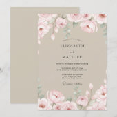 Invitation Mariage pétale rose champagne (Devant / Derrière)