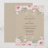 Invitation Mariage pétale rose Champagne (Devant / Derrière)