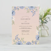 Invitation Mariage Pétale Rose Foncé Pervenche (Debout devant)