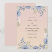 Invitation Mariage Pétale Rose Foncé Pervenche (Devant / Derrière)