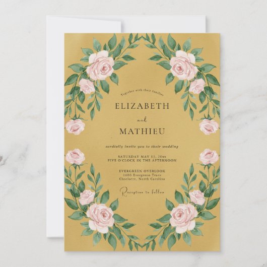 Invitation Mariage pétale rose moutarde (Devant)
