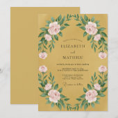 Invitation Mariage pétale rose moutarde (Devant / Derrière)