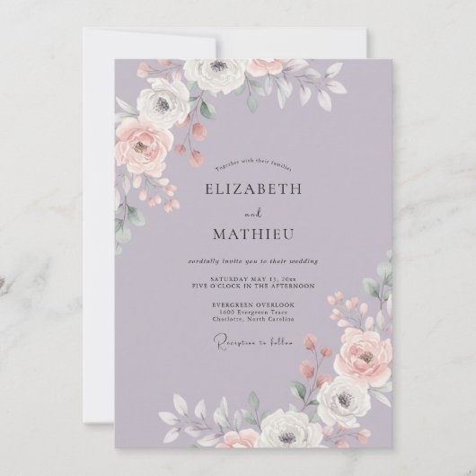 Invitation Mariage Pétale Rose Pervenche (Devant)