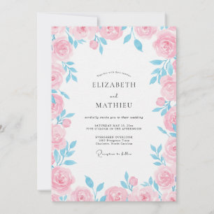 Invitation Mariage Pétale Rose Poudré Doux Azur