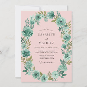 Invitation Mariage pétale rose sarcelle