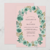 Invitation Mariage pétale rose sarcelle (Devant / Derrière)