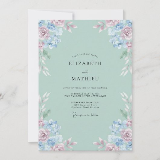 Invitation Mariage Pétale Rouge-Céladon (Devant)