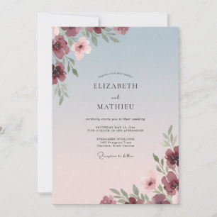 Invitation Mariage Pétale Rouge Vin