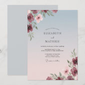 Invitation Mariage Pétale Rouge Vin (Devant / Derrière)