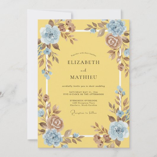 Invitation Mariage Pétale Taupe Jaune (Devant)