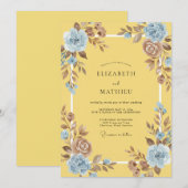 Invitation Mariage Pétale Taupe Jaune (Devant / Derrière)